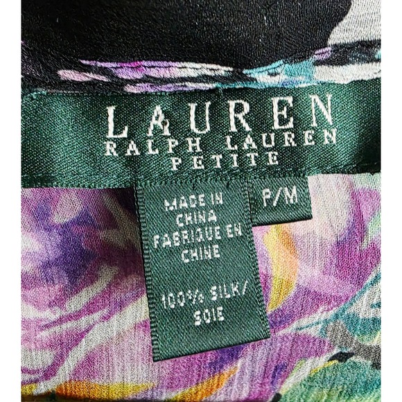 Lauren Ralph Lauren Petite M Silk Floral Print Ruffle Sleeve Tie Neck Blouse - Picture 6 of 6